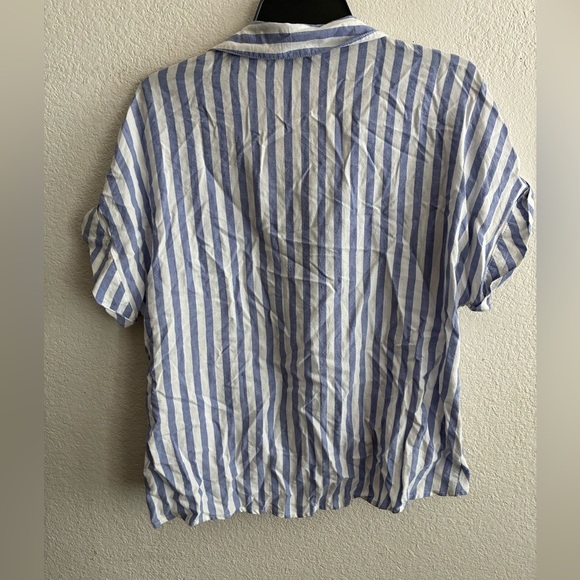 1250C Buttons Down Blue Striped Women's Top L - Picture 3 of 9